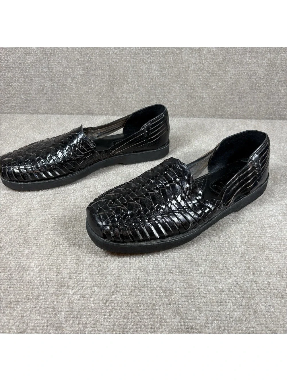 Sunsteps Shoes Black Leather Hand Woven Sandals Slip On Mens Size 10.5